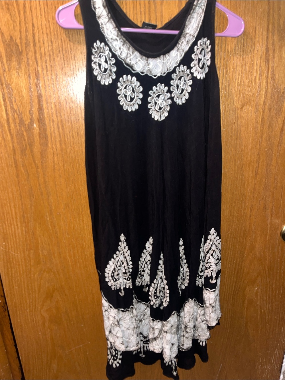 Black Maxi Dress with White Embroidered Accents
